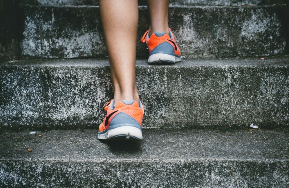 walking up steps